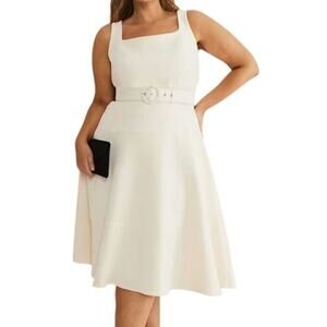 Phase Eight Dress Womens Size 6 Ethel Cream Belted Minimalist Netural Money NEW